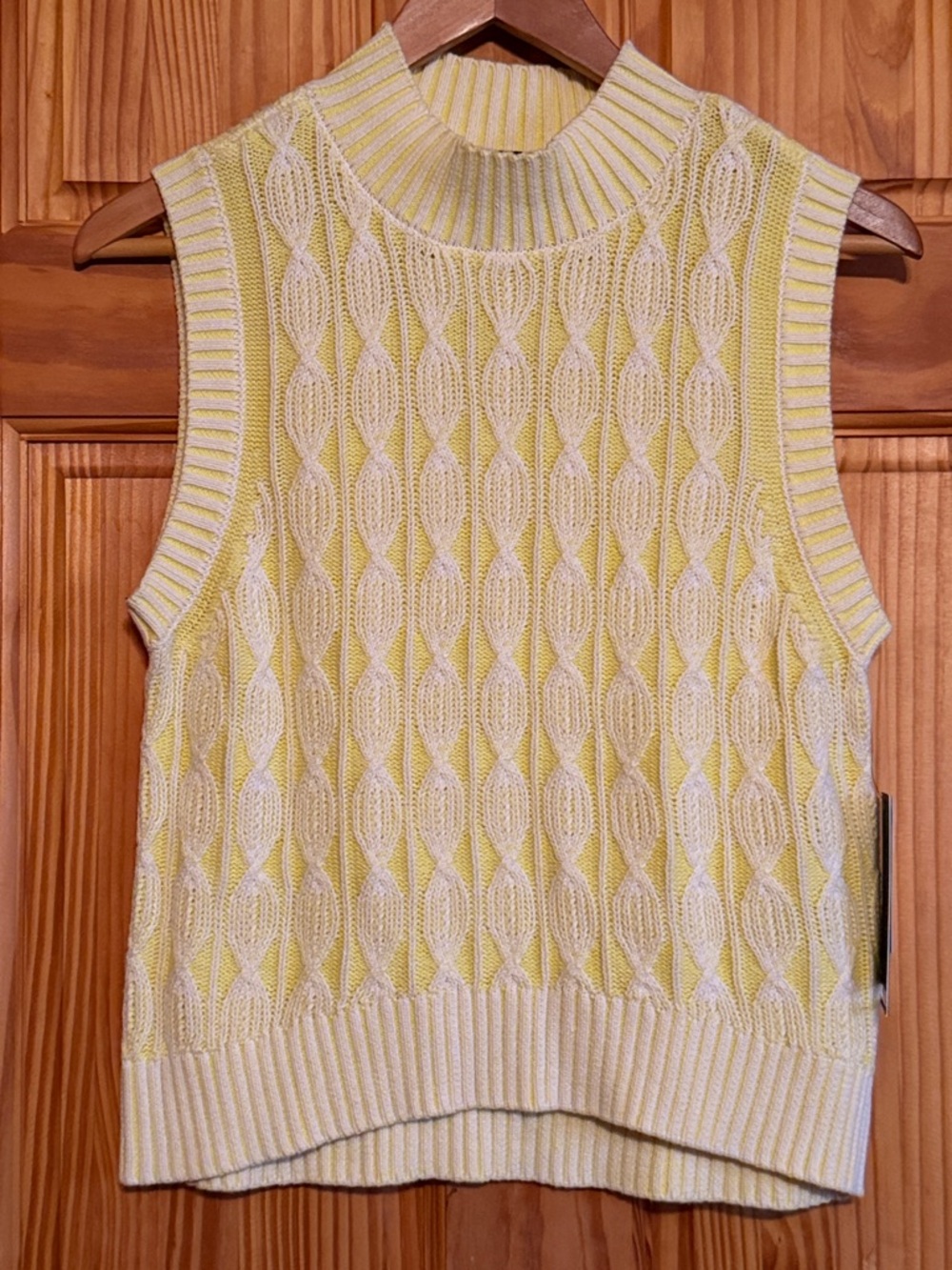 DKNY Yellow & Cream Striped Cable-Knit Vest